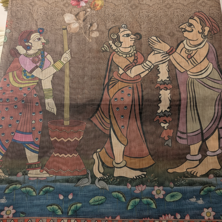 KUBERAN LIGHT BROWN PRINTED COTTON SAREE