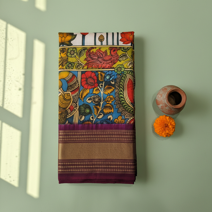 KUBERAN MULTI KALAMKARI POCHAMPALLY SILK SAREE