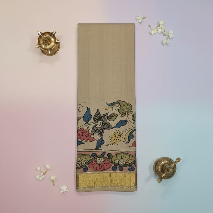 KUBERAN BEIGE KALAMKARI PURE SILK DHOTI