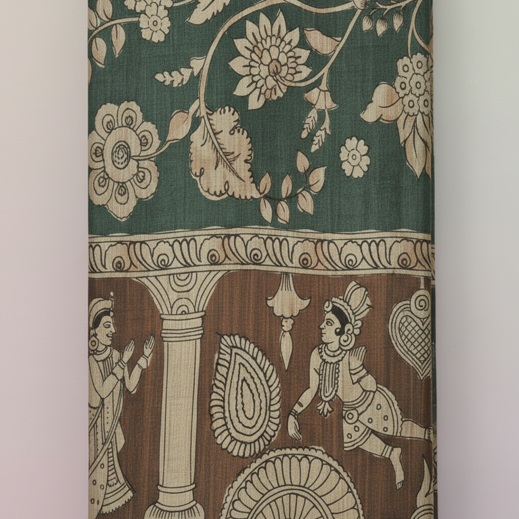 KUBERAN DARK GREEN PRINTED RAW SILK SAREE