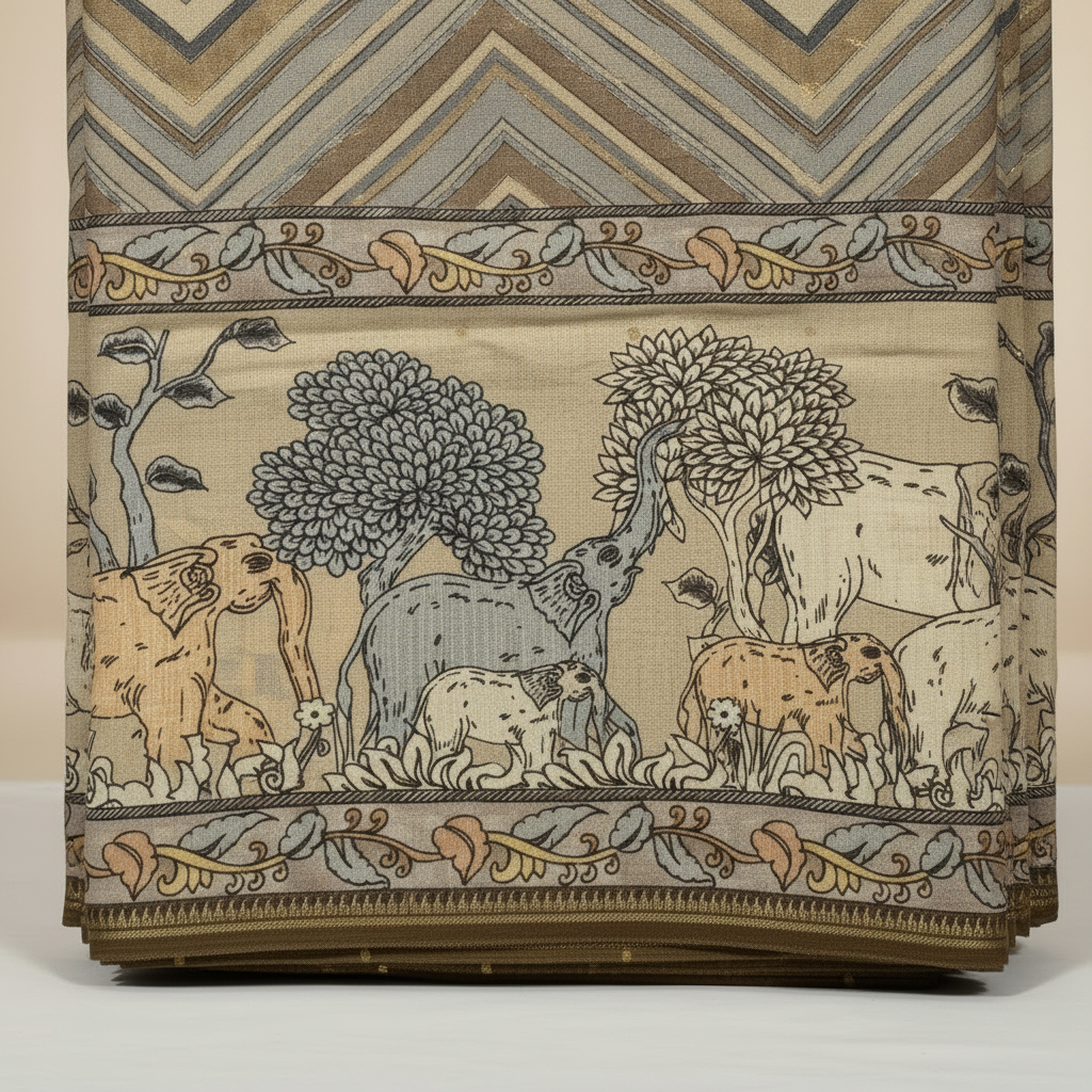 KUBERAN BEIGE MAL COTTON PRINTED SAREE
