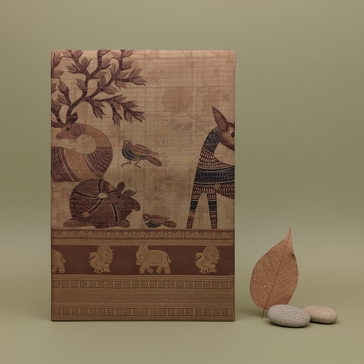KUBERAN LIGHT BROWN SEMI TUSSAR SILK SAREE