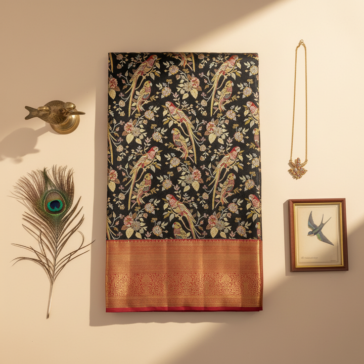 KUBERAN Black Kanchipuram Silk Saree