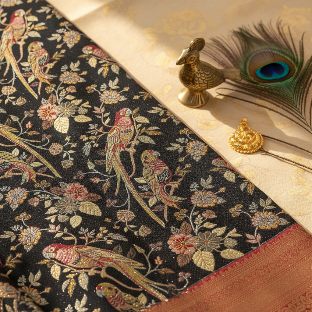 KUBERAN Black Kanchipuram Silk Saree