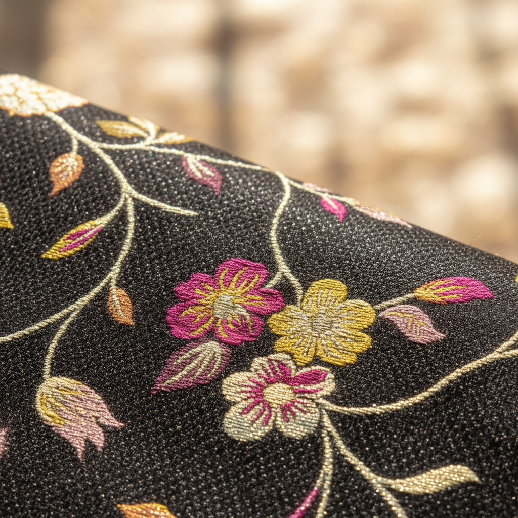 kuberan Black Floral Vine Garden with Rose Pink Kanchipuram Silk Saree