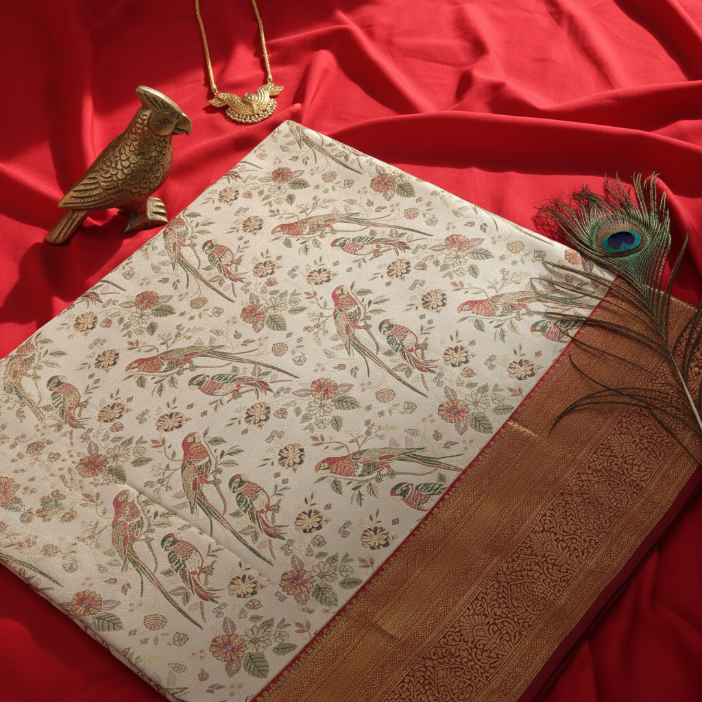 KUBERAN Cream Kanchipuram Silk Saree