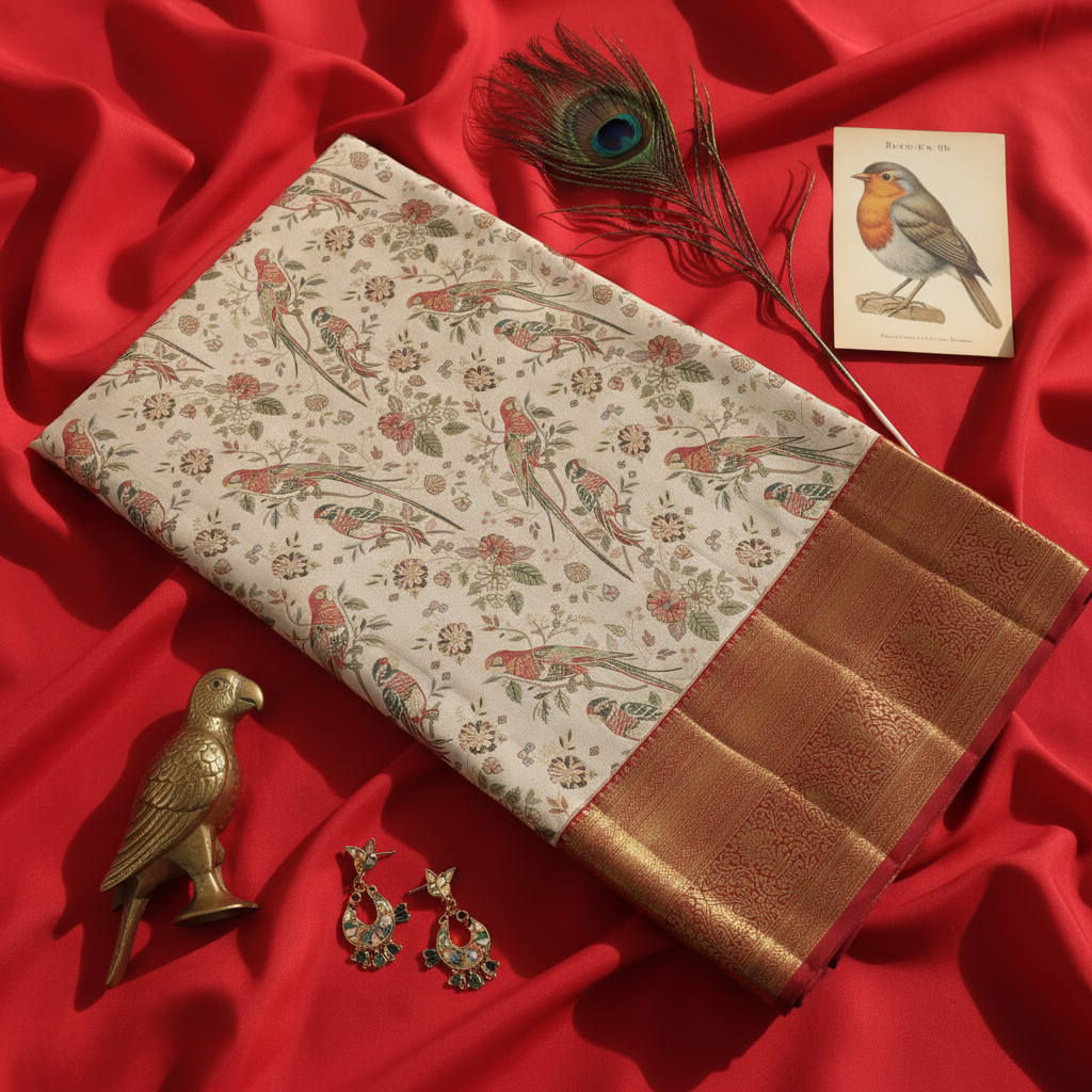 KUBERAN Cream Kanchipuram Silk Saree