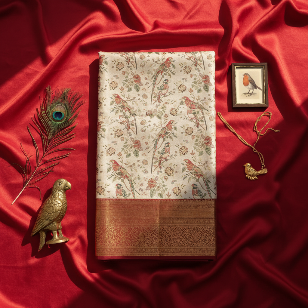 KUBERAN Cream Kanchipuram Silk Saree