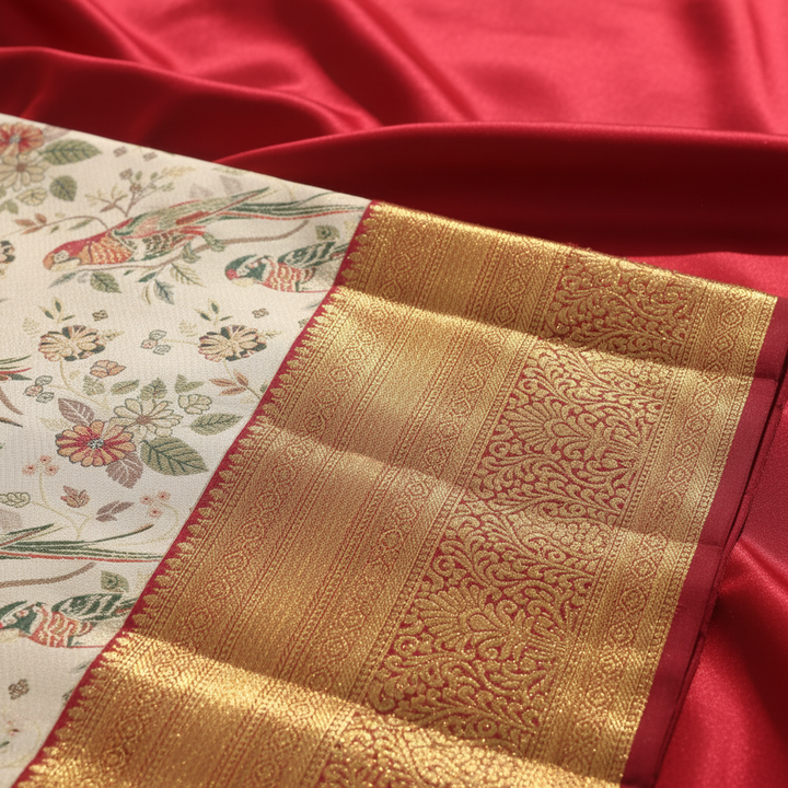 KUBERAN Cream Kanchipuram Silk Saree