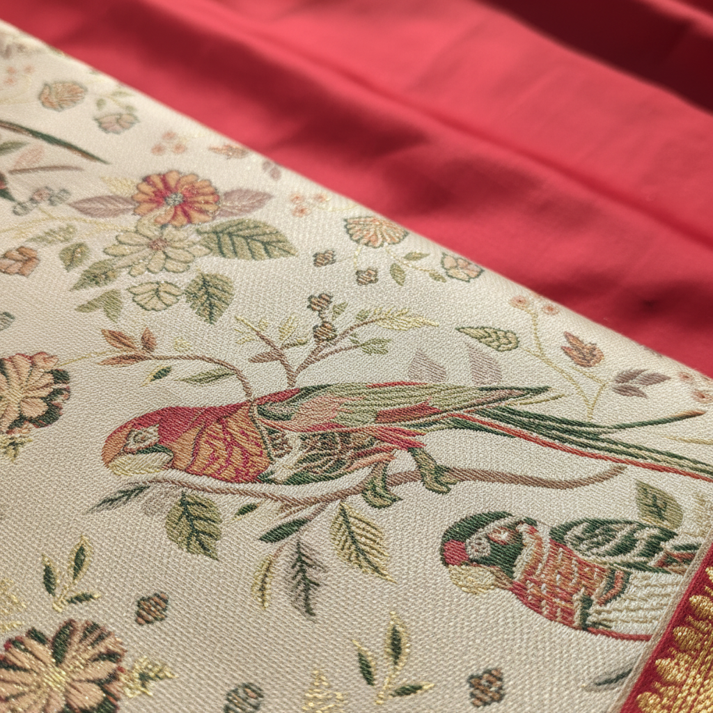 KUBERAN Cream Kanchipuram Silk Saree