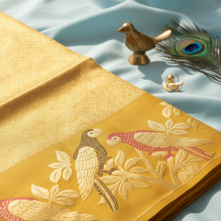 kuberan Golden Yellow Kanchipuram Silk Saree