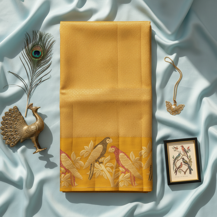kuberan Golden Yellow Kanchipuram Silk Saree