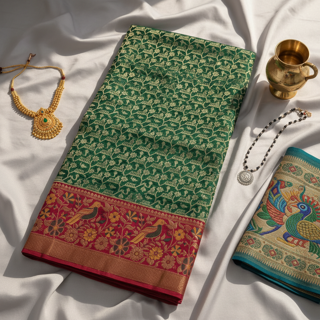 kuberan Dark Green Kanchipuram Silk Saree