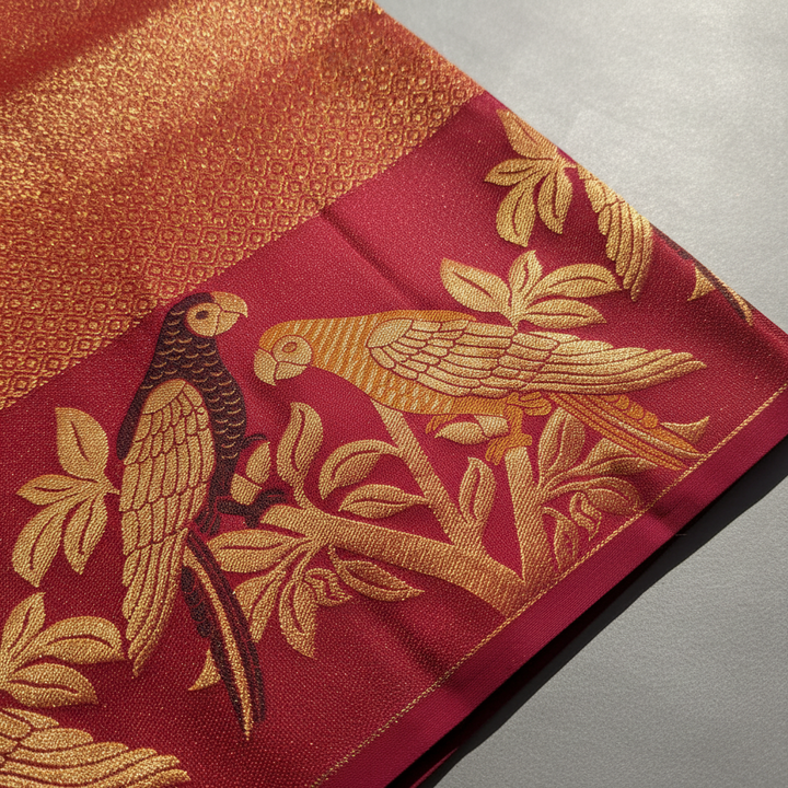 KUBERAN Orange Red Kanchipuram Silk Saree