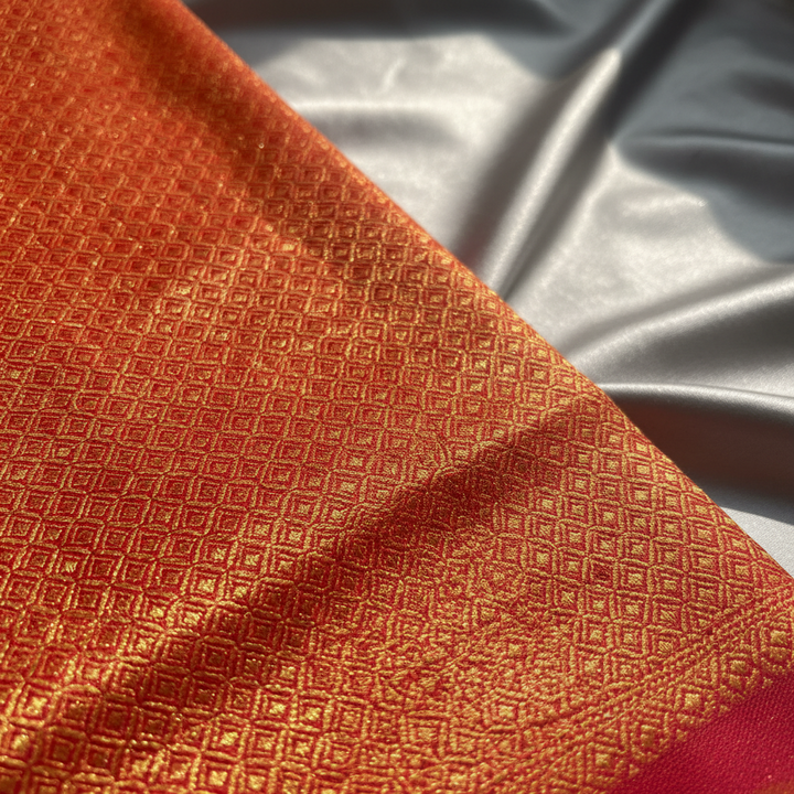 KUBERAN Orange Red Kanchipuram Silk Saree