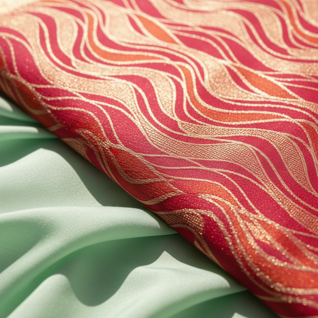 kuberan Red Wavy Flame Pattern Kanchipuram Silk Saree with Golden Border