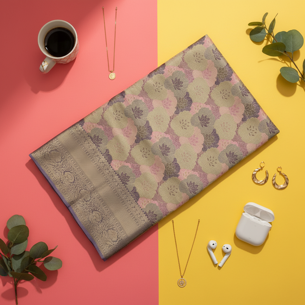 Kuberan lavender Beige  Kanchipuram Silk Saree