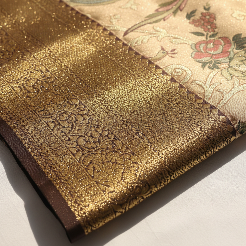 kubearn beige Kanchipuram Silk Saree Cream