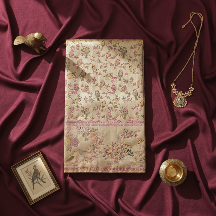 KUBERAN Cream Kanchipuram Silk Saree