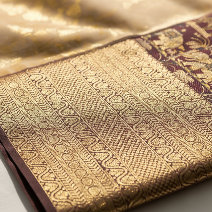 KUBERAN Burgundy with Royal Elephant Motif  Kanchipuram Silk Saree