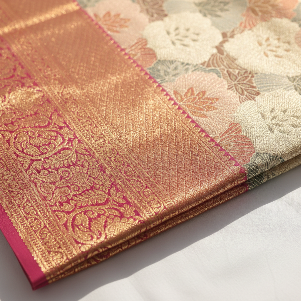 KUBERAN beige Kanchipuram Silk Saree