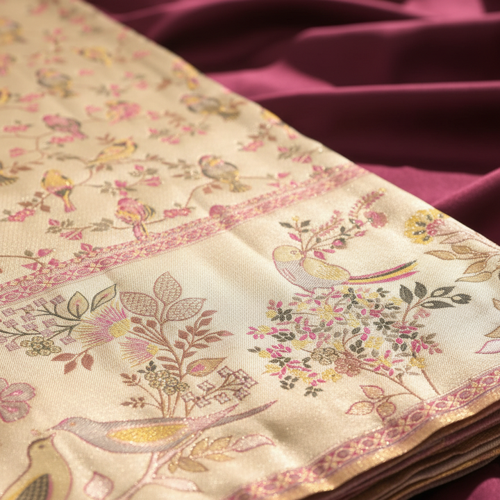 KUBERAN Cream Kanchipuram Silk Saree