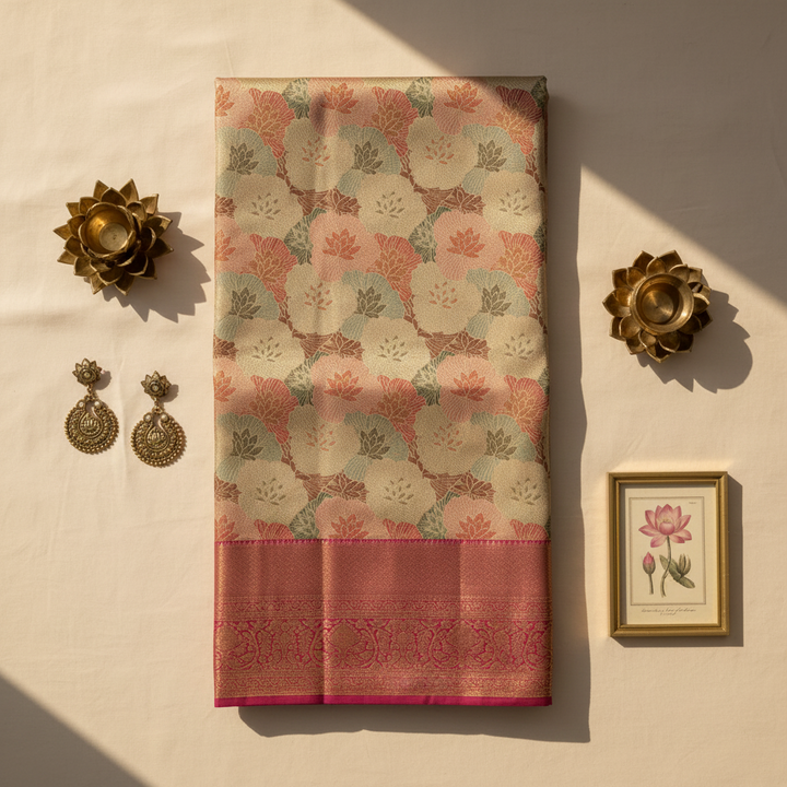 KUBERAN beige Kanchipuram Silk Saree