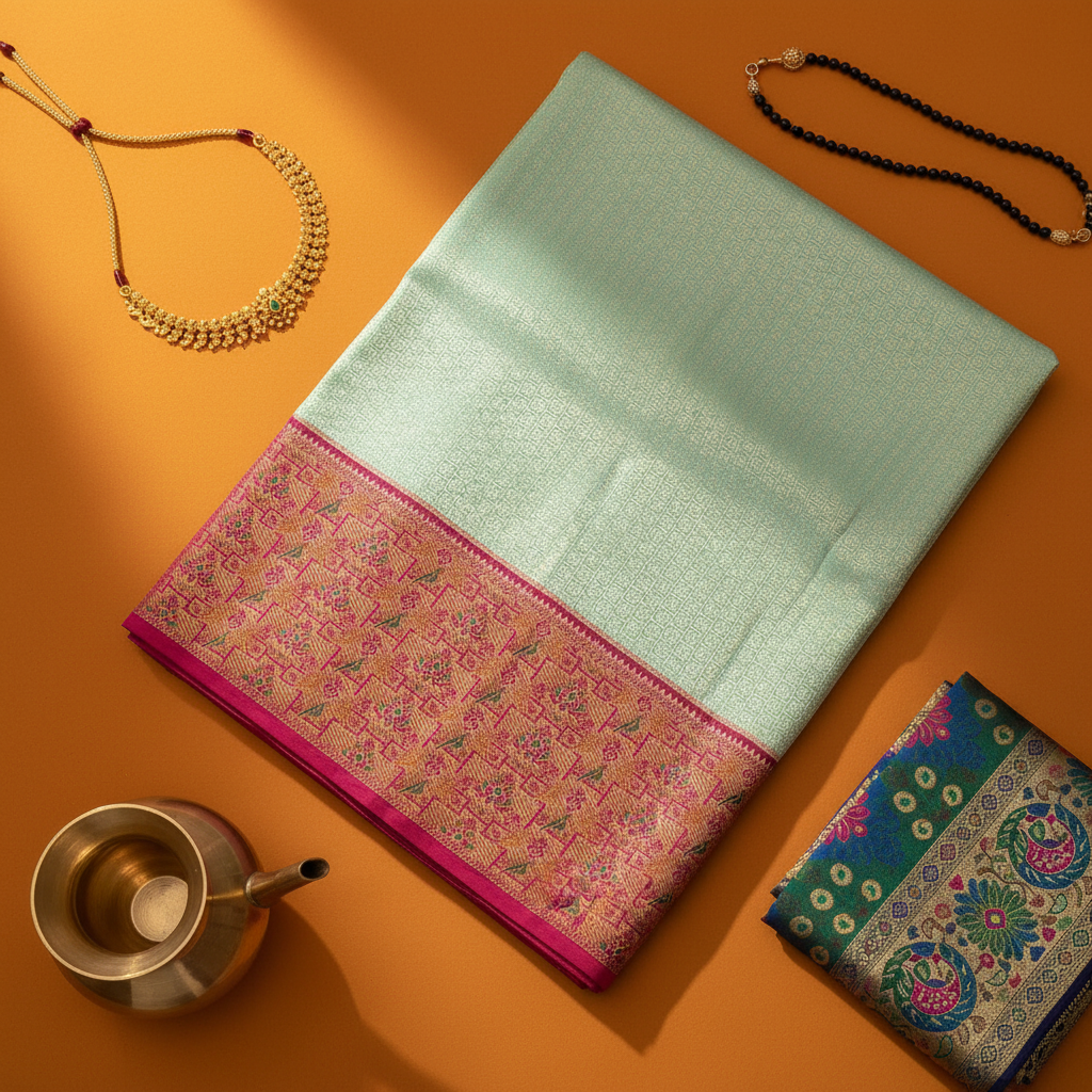 KUBERAM SKY BLUE Kanchipuram Silk Saree