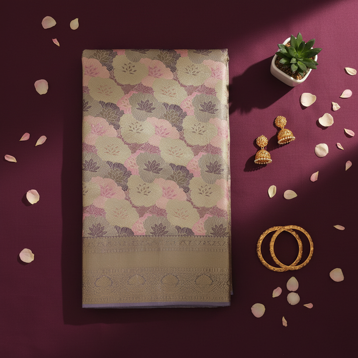 Kuberan lavender Beige  Kanchipuram Silk Saree