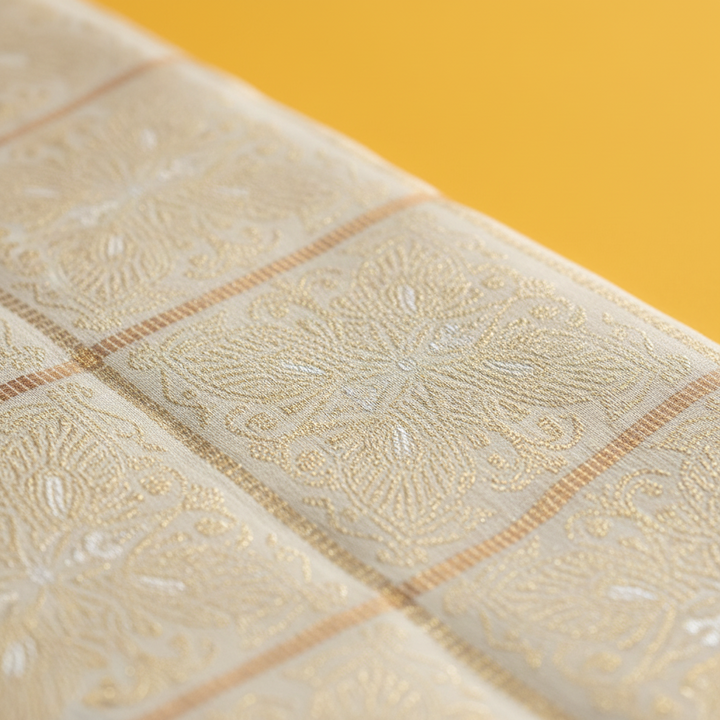 KUBERAN Cream with Red  Border Kanchipuram Silk Saree