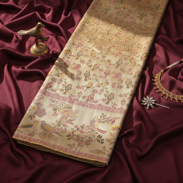 KUBERAN Cream Kanchipuram Silk Saree