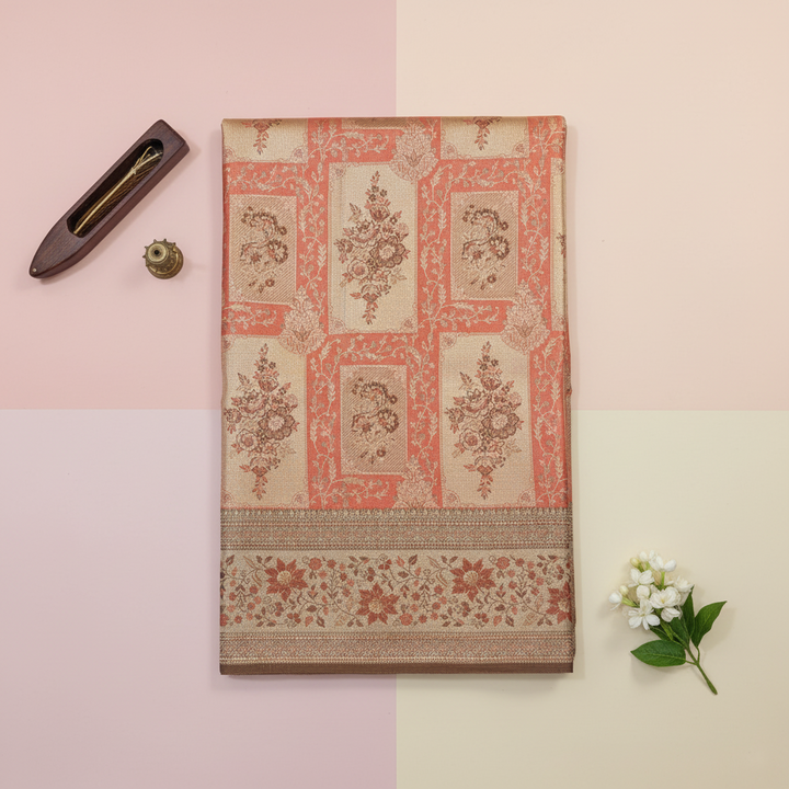 KUBERAN CORAL PINK PURE KANCHIPURAM SILK SAREE