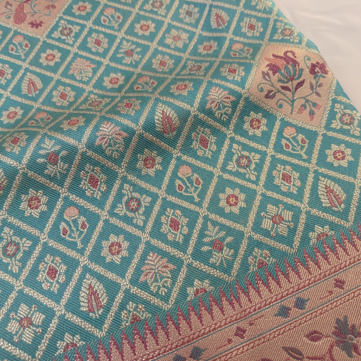 KUBERAN TURQUOISE BLUE PURE KANCHIPURAM SILK SAREE