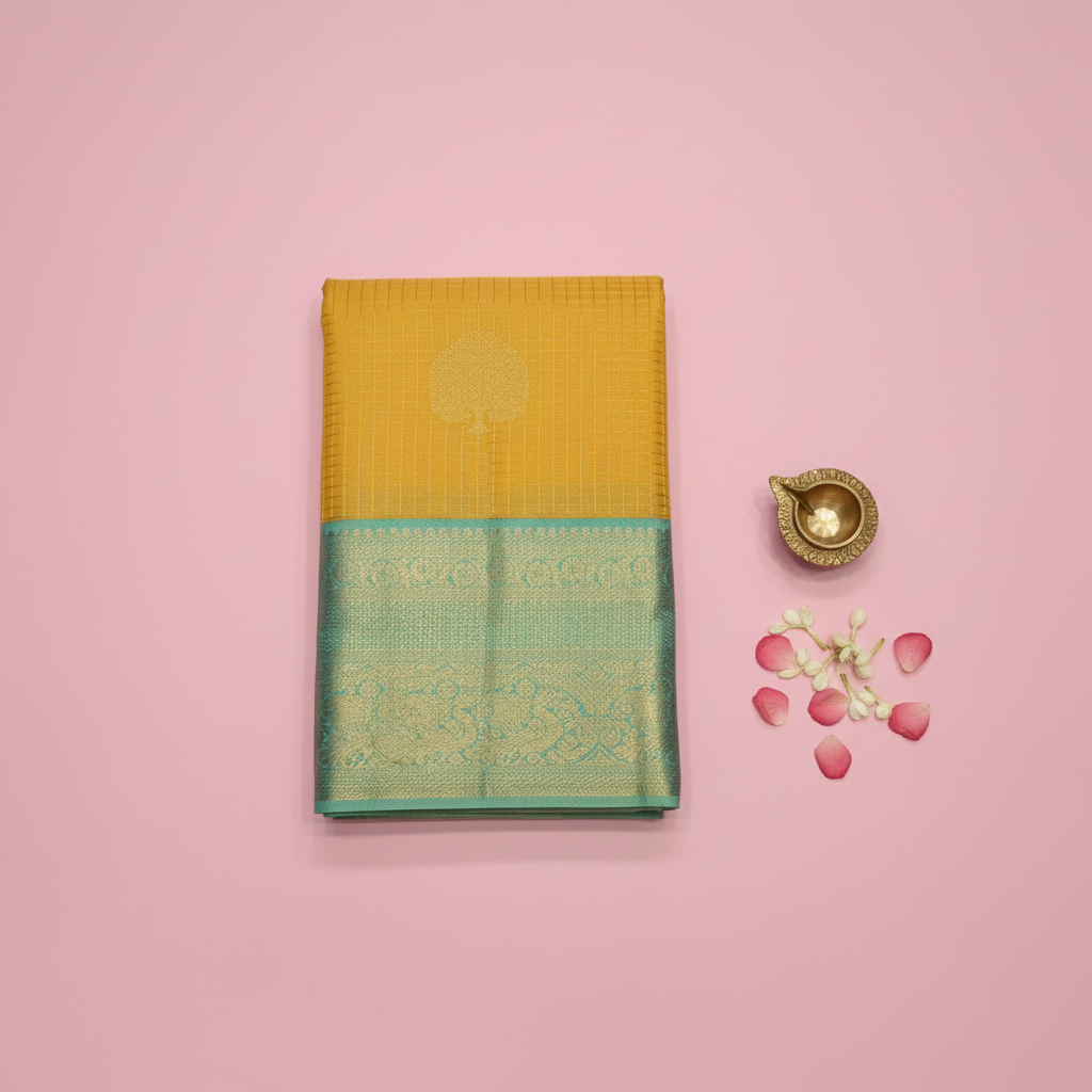KUBERAN MUSTARD YELLOW PURE SILK SAREE