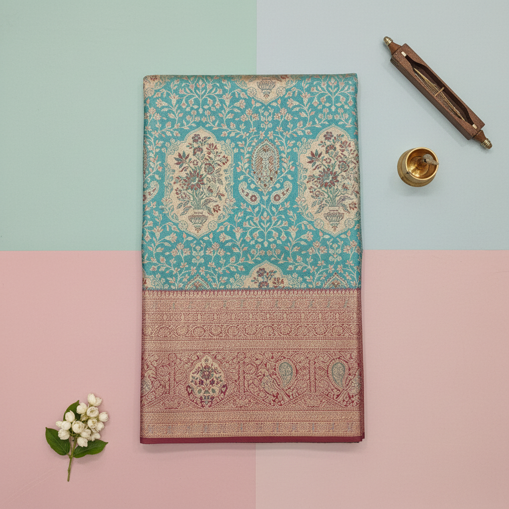 KUBERAN BLUE PURE KANCHIPURAM SILK SAREE