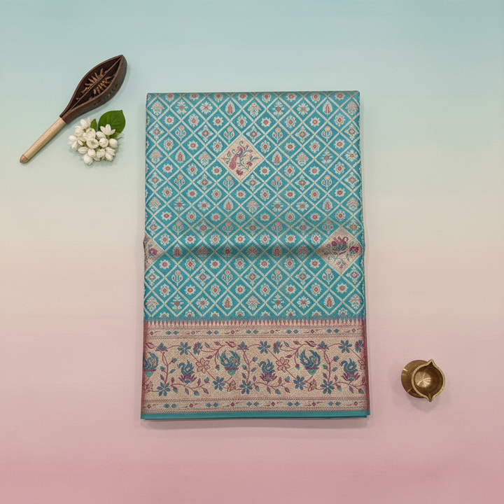 KUBERAN TURQUOISE BLUE PURE KANCHIPURAM SILK SAREE