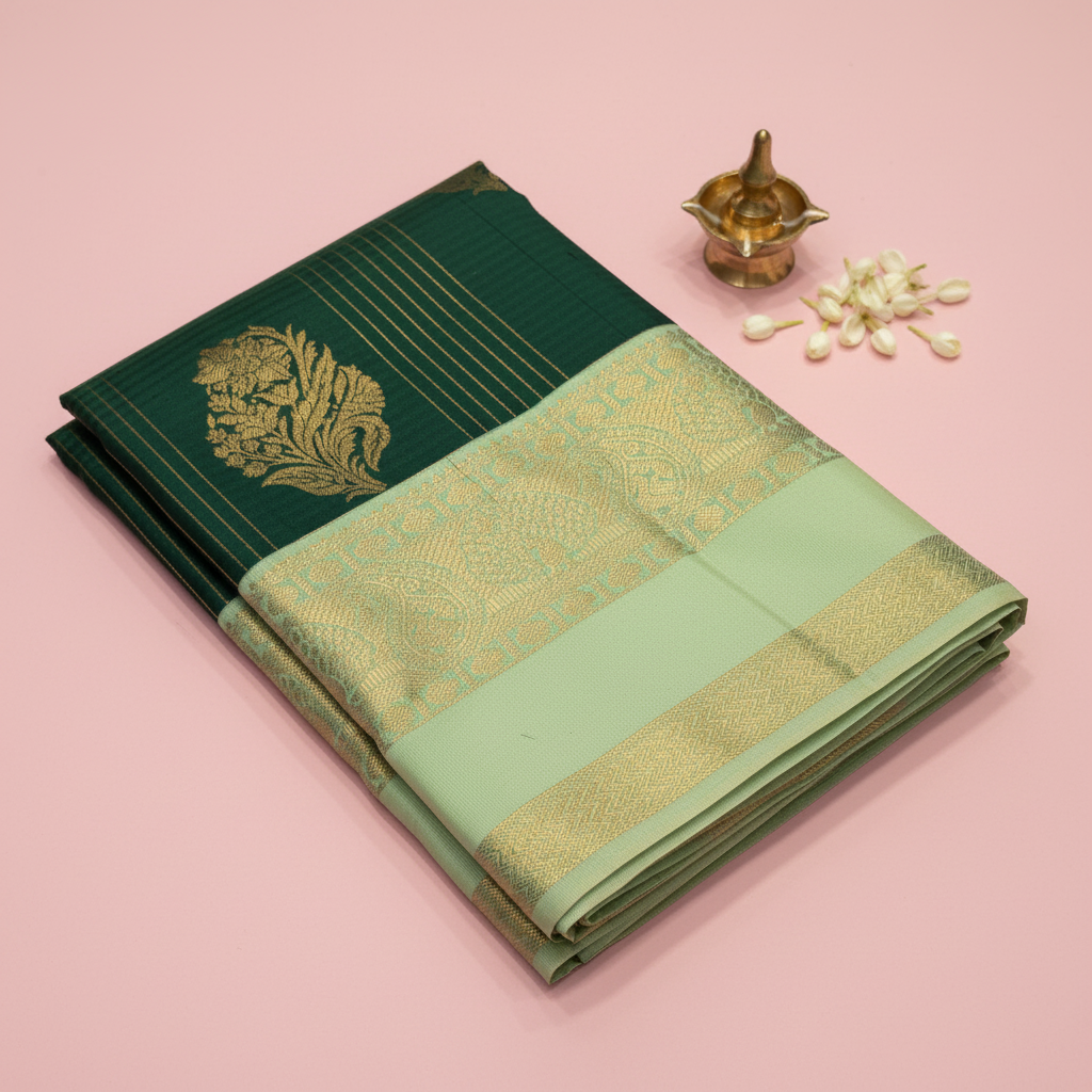 KUBERAN DARK GREEN PURE SILK SAREE