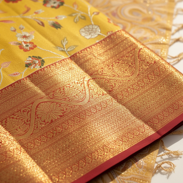 KUBERAN Vibrant Yellow  Kanchipuram Silk Saree