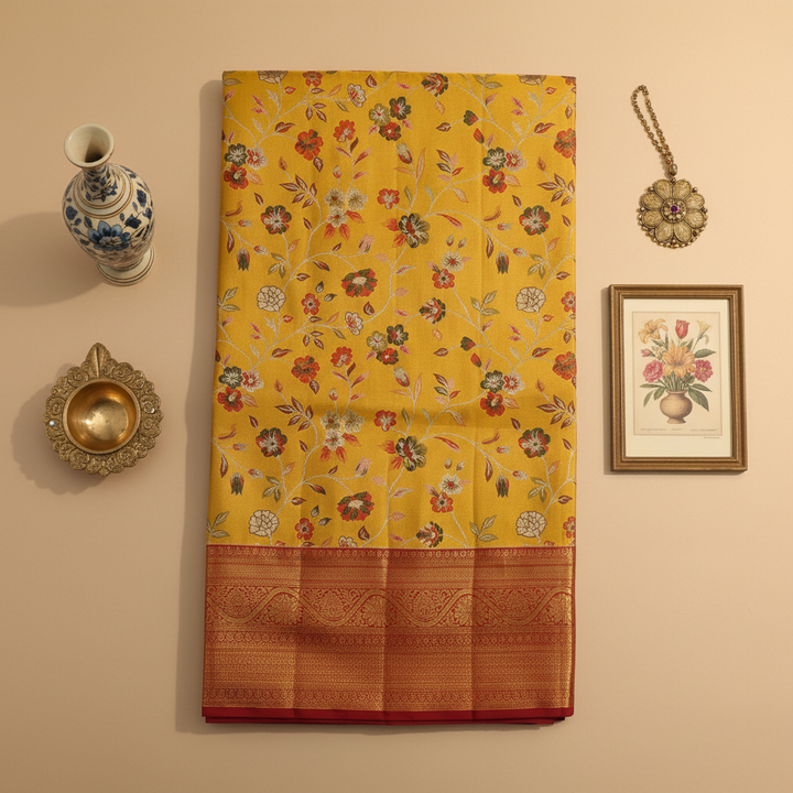 KUBERAN Vibrant Yellow  Kanchipuram Silk Saree