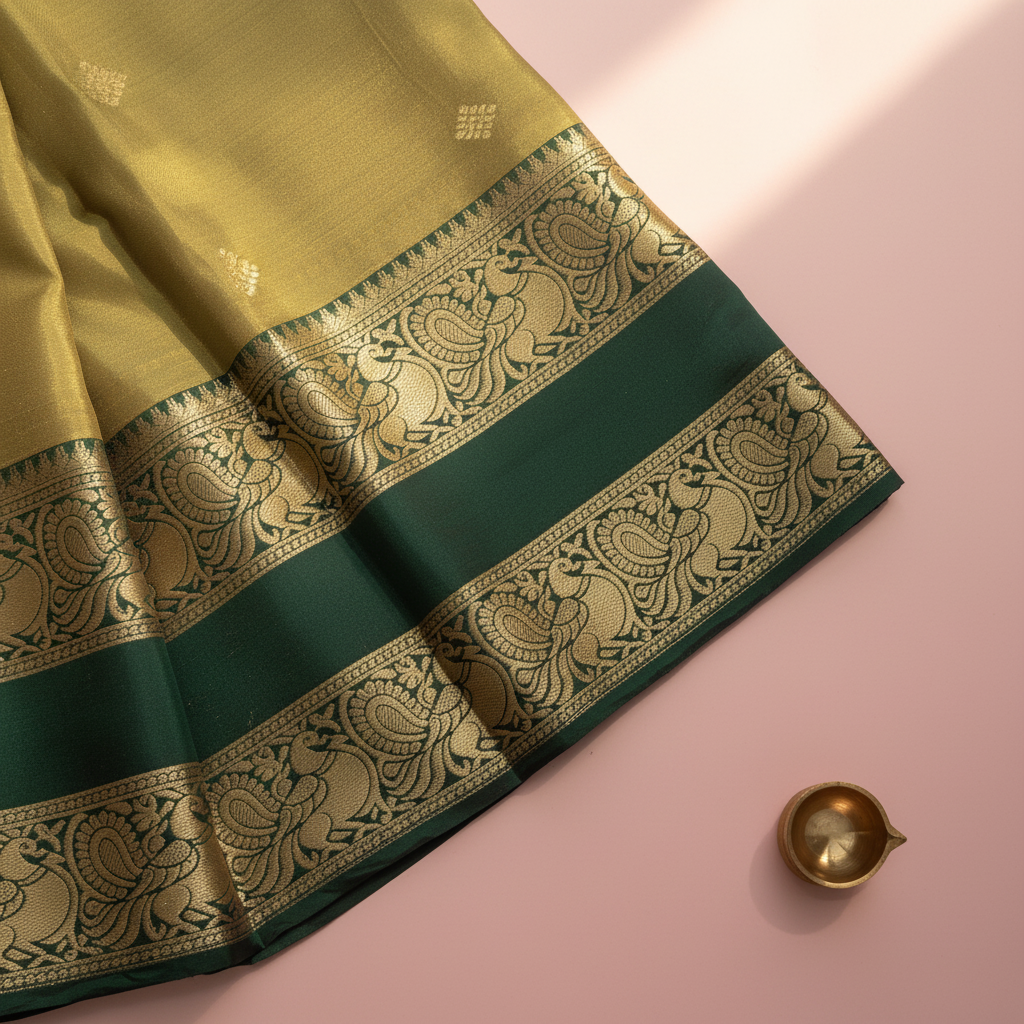 KUBERAN GREEN BOTTLE GREEN SEMI SILK SAREE