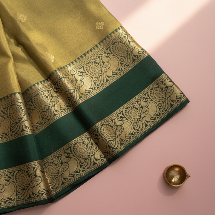 KUBERAN GREEN BOTTLE GREEN SEMI SILK SAREE