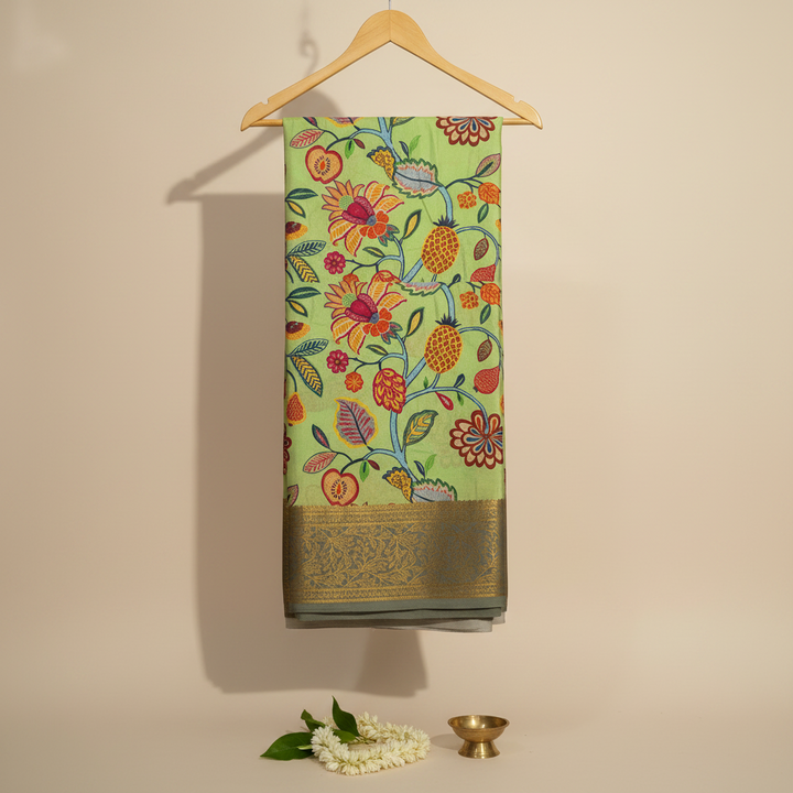 KUBERAN GREEN WITH GREY MYSORE CREPE SILK SAREE