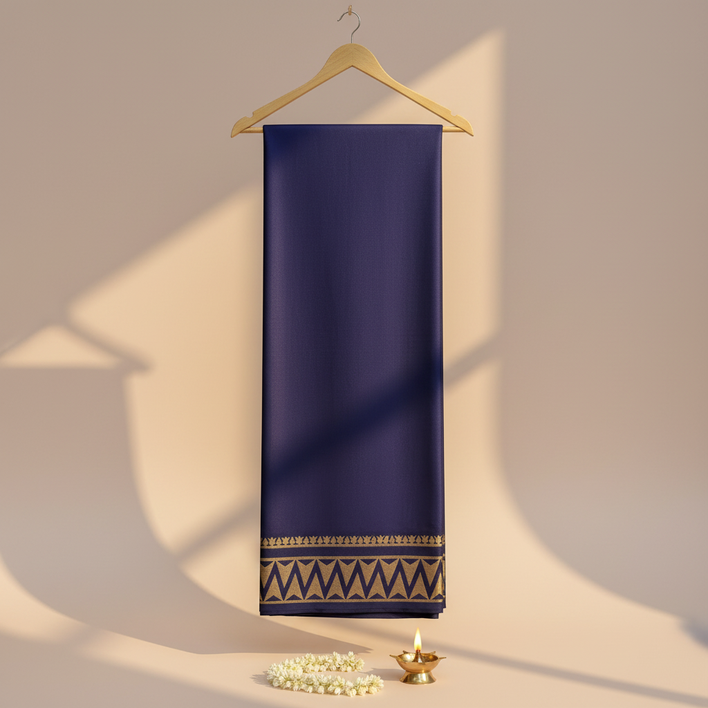 KUBERAN NAVY BLUE MYSORE CREPE SILK SAREE