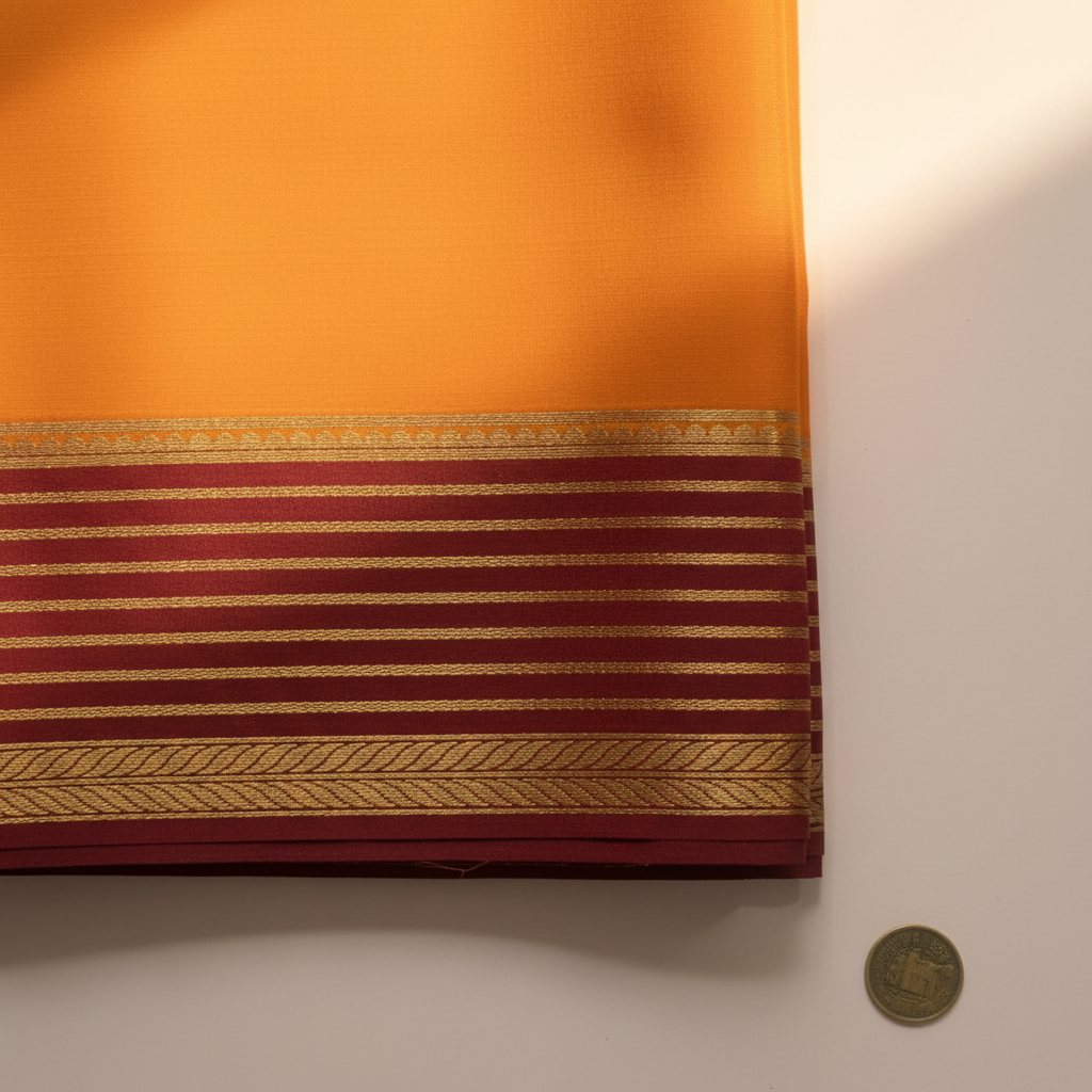 KUBERAN ORANGE WITH MAROON MYSORE CREPE SILK SAREE