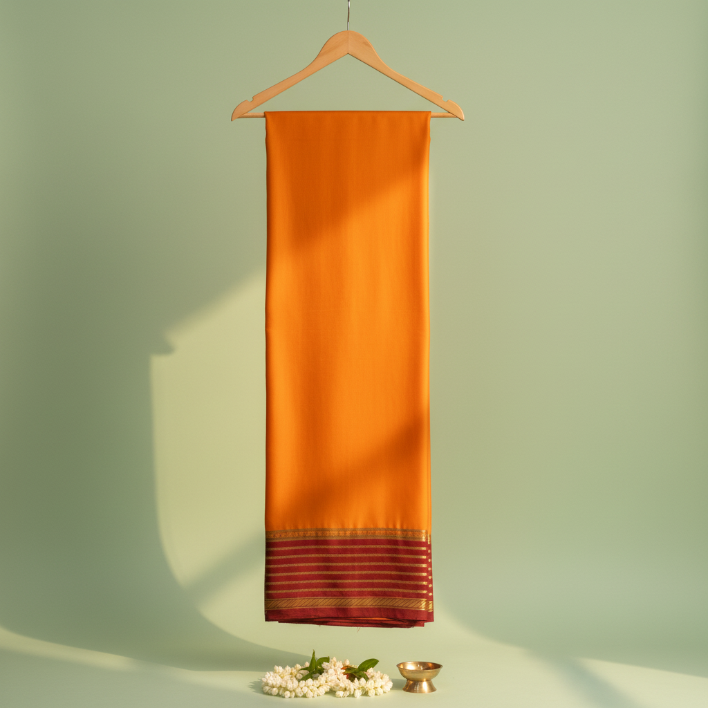 KUBERAN ORANGE WITH MAROON MYSORE CREPE SILK SAREE