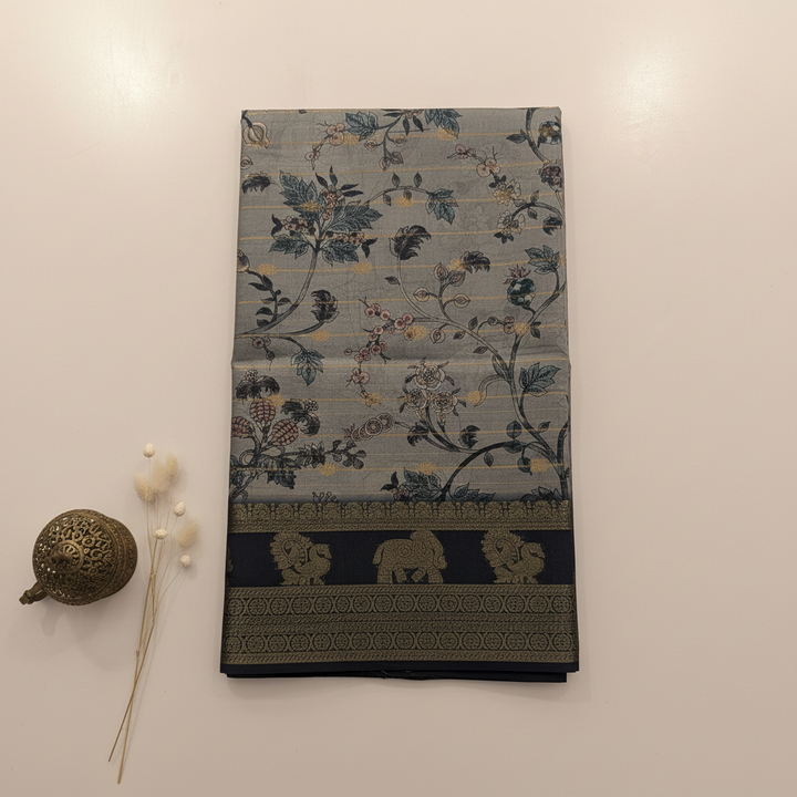 KUBERAN ELEPHANT GREY SEMI TUSSAR SILK SAREE