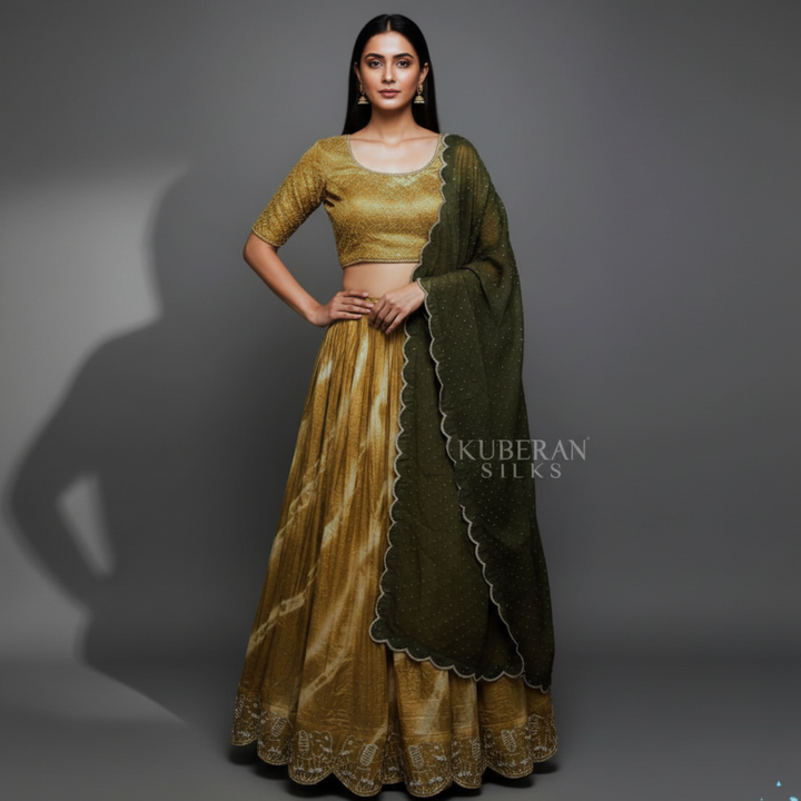 KUBERAN CHAMPAGNE UNSTITCHED TRADITIONAL LEHENGA