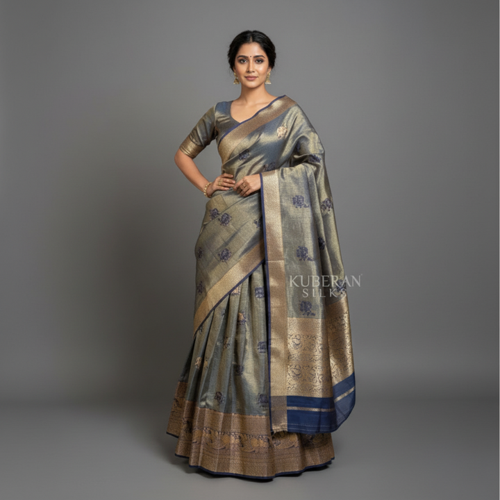 KUBERAN METALLIC BLUE UNSTITCHED TRADITIONAL LEHENGA