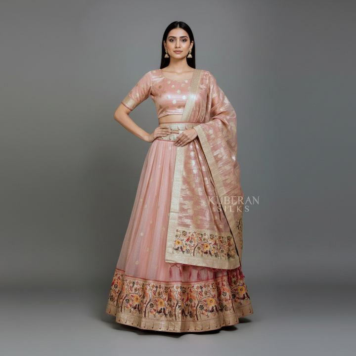 KUBERAN PEACH PAAITHANI UNSTITCHED TRADITIONAL LEHENGA
