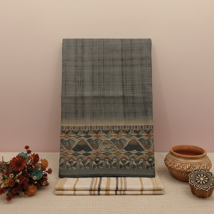 KUBERAN GREY SEMI TUSSAR SILK SAREE